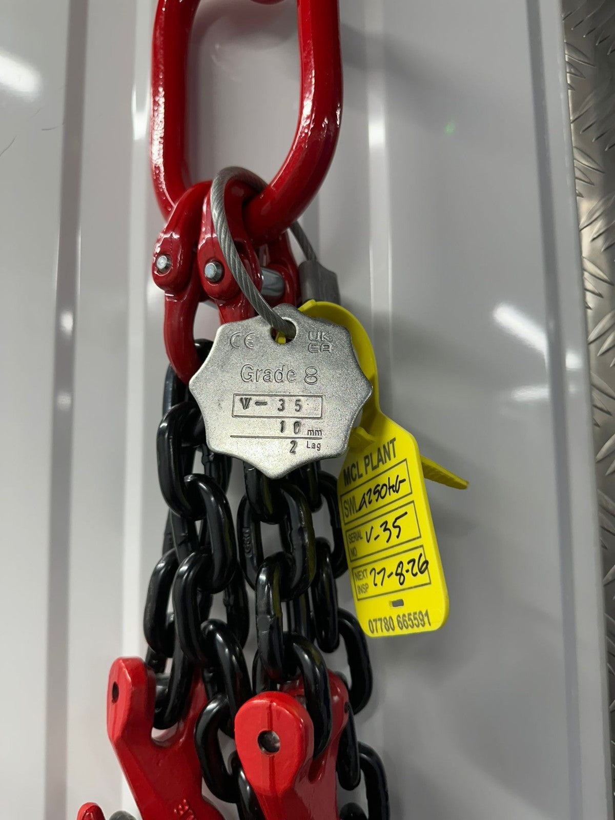 2mtr x 2 leg 10mm Lifting Chain Sling 4.25 tonne with Shortners and Loler cert