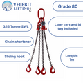 1mtr x4 leg 7mm Lifting Chain Sling 3.15 tonne with Shortners and Loler cert