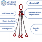 1mtr x4 leg 7mm Lifting Chain Sling 3.15 tonne with Shortners and Loler cert