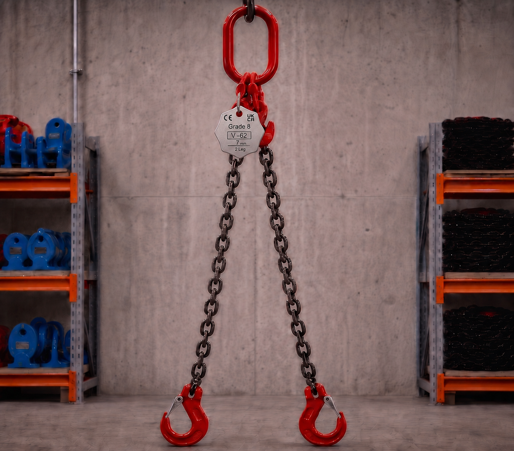 2.1 Tonne 1m Chainsling 2 legs, latch hook with shorteners