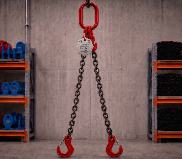 2.1 Tonne 1m Chainsling 2 legs, latch hook with shorteners