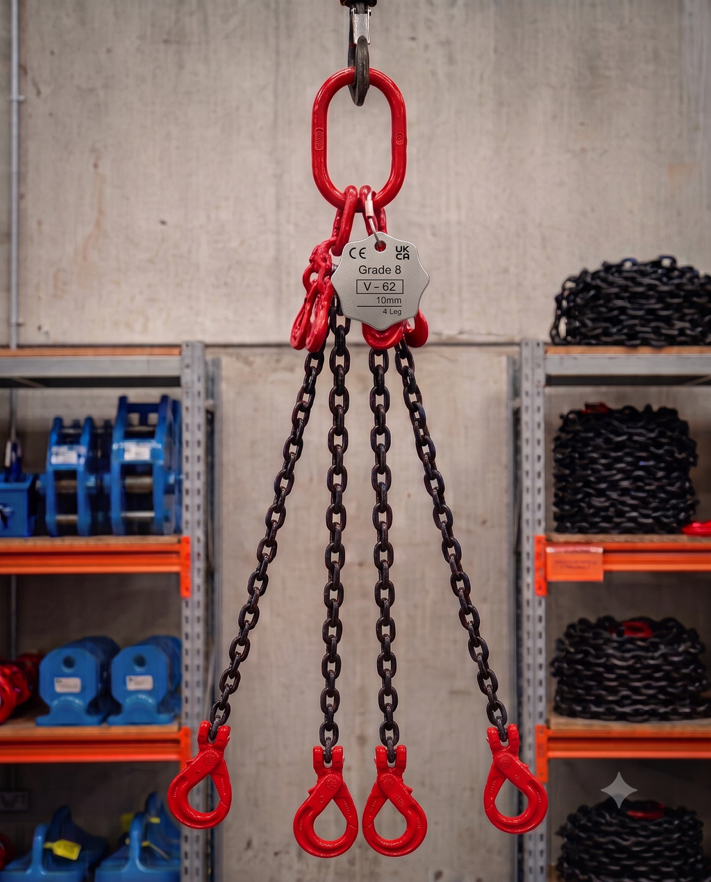 6.7 Tonne 6m Chainsling 4 legs, safety hook with shorteners