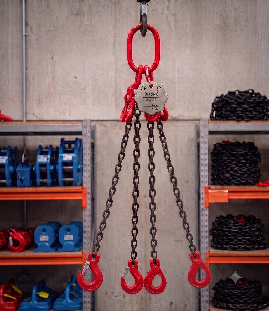 11.2 Tonne 6m Chainsling 4 legs, safety hook with shorteners