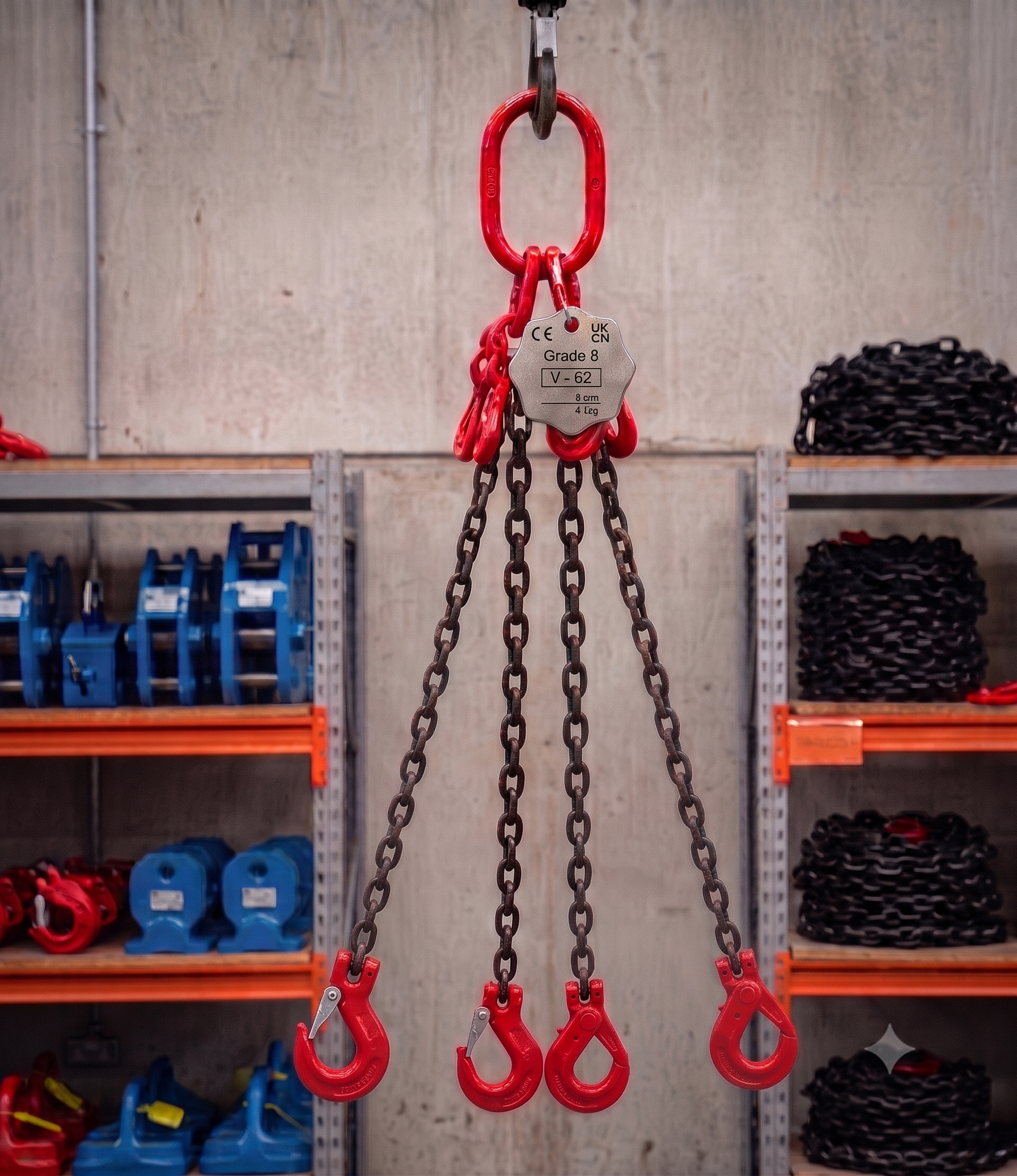 11.2 Tonne 6m Chainsling 4 legs, safety hook with shorteners