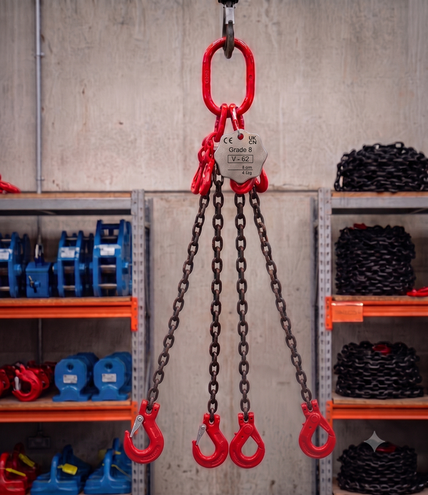 11.2 Tonne 6m Chainsling 4 legs, safety hook with shorteners