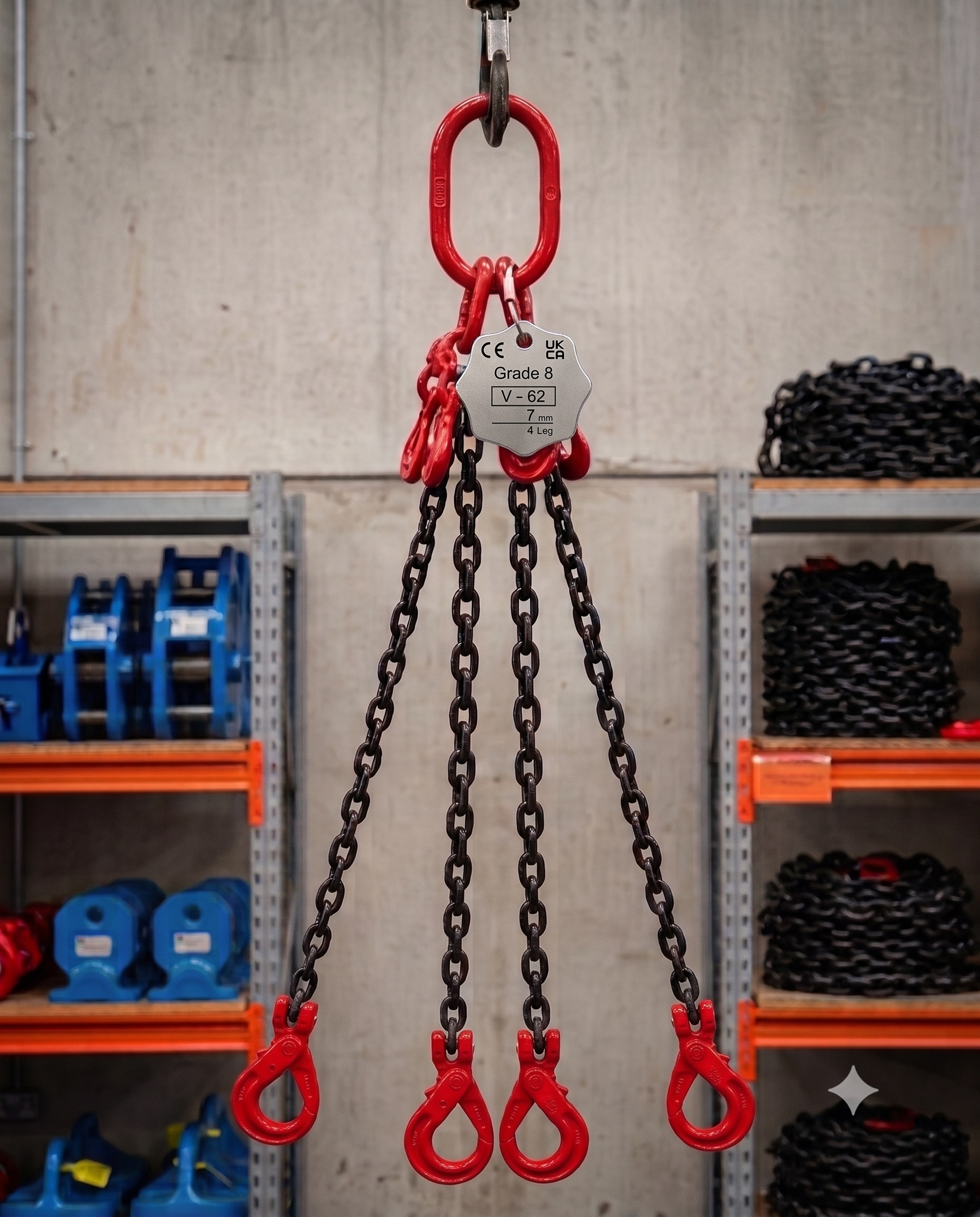 3.15 Tonne Chainsling 4 legs, safety hook with shorteners