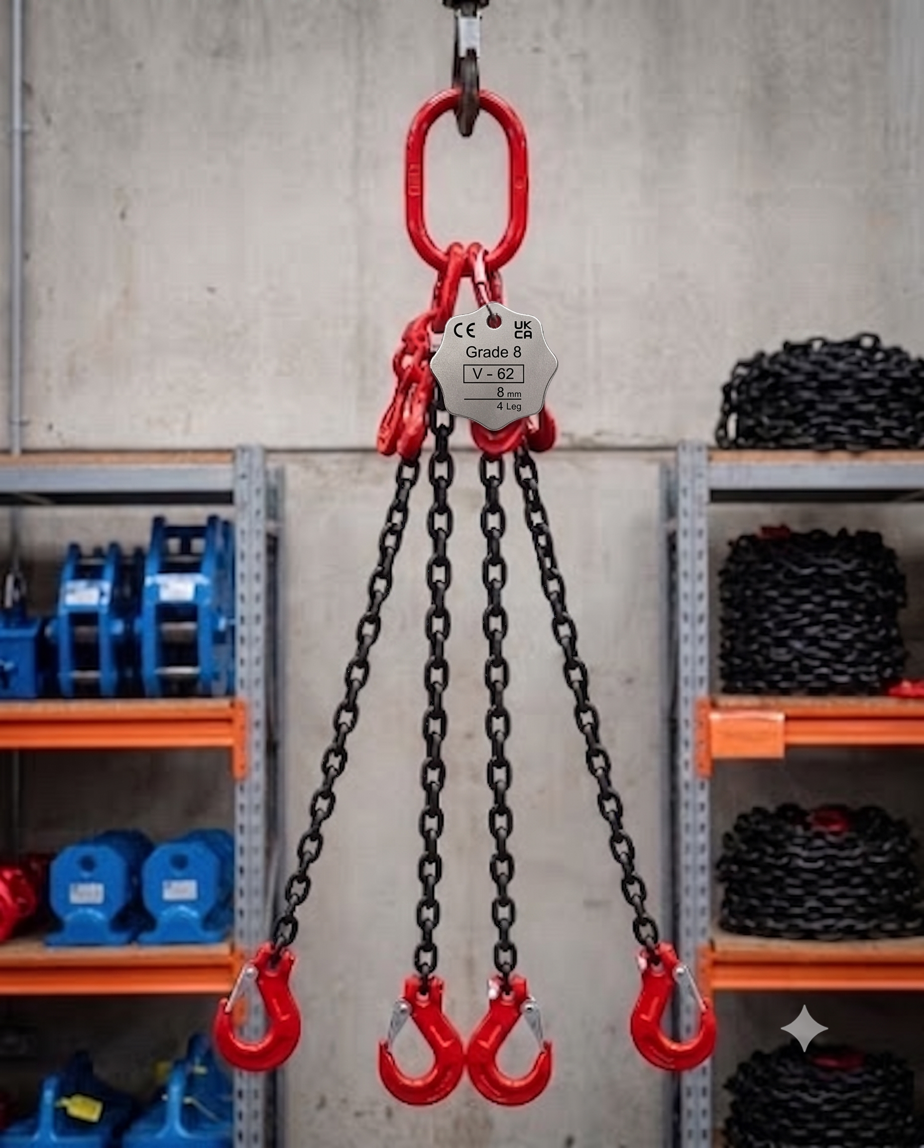 4.25 Tonne Chainsling 4 legs, latch hook with shorteners