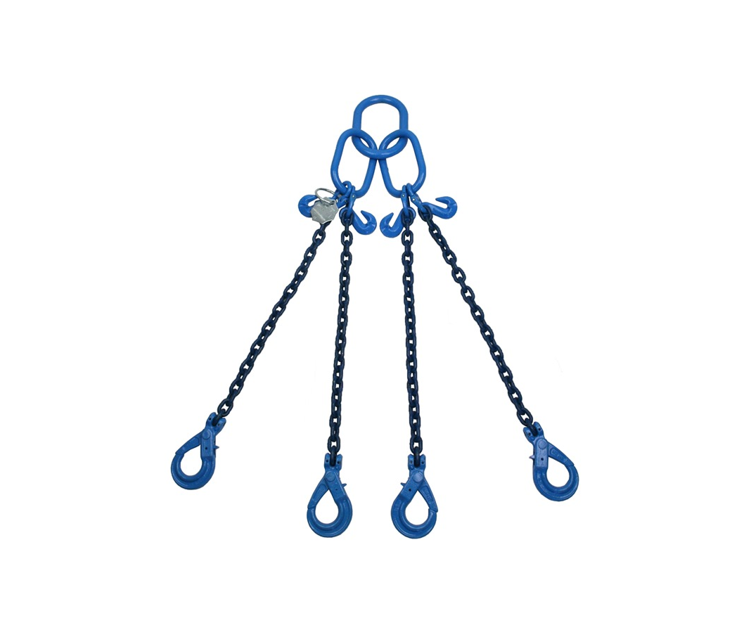 5.3 Tonne Grade 100 4m Chainsling 4 legs, safety hook with shorteners
