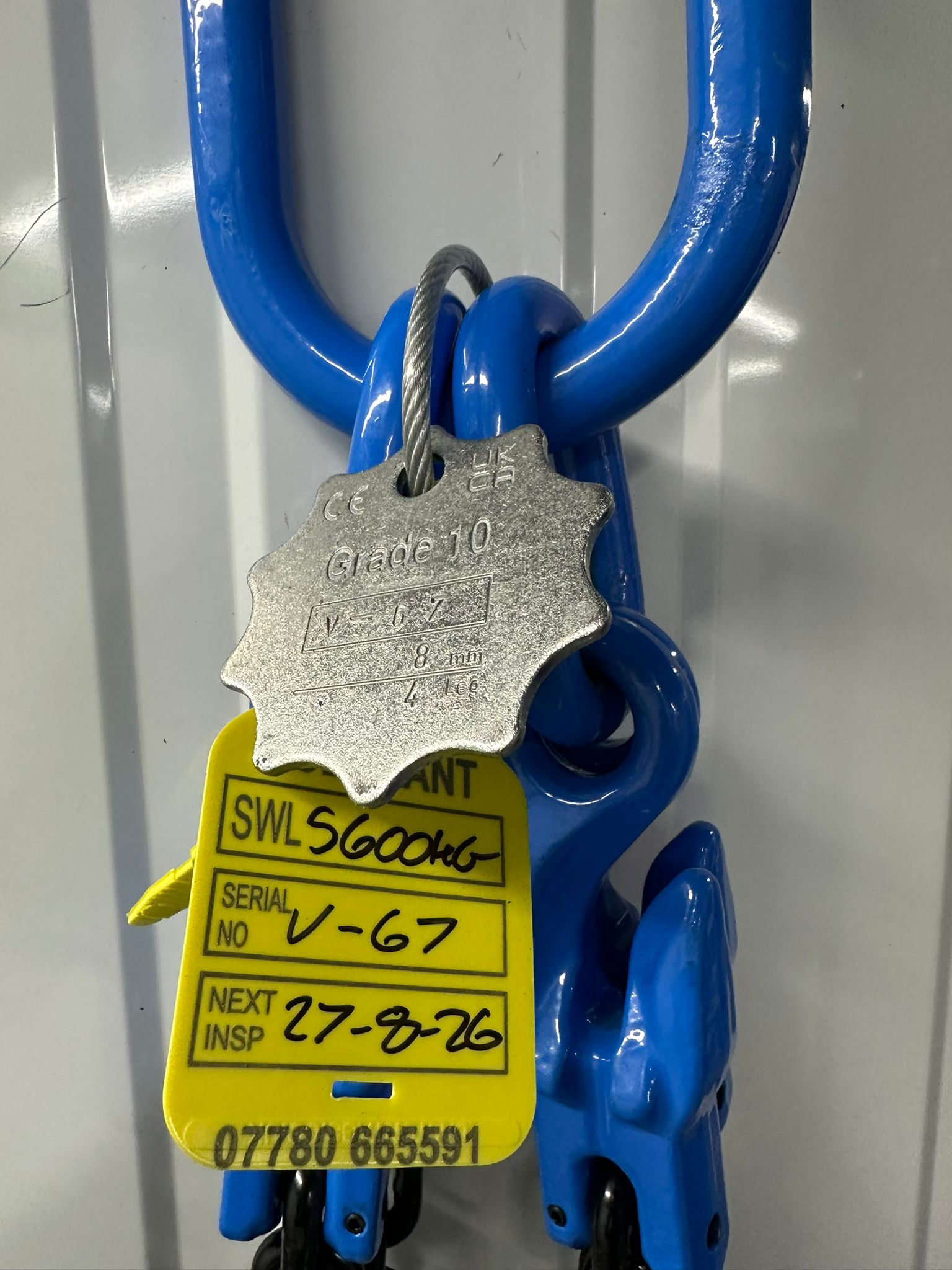 5.3 Tonne Grade 100 4m Chainsling 4 legs, safety hook with shorteners
